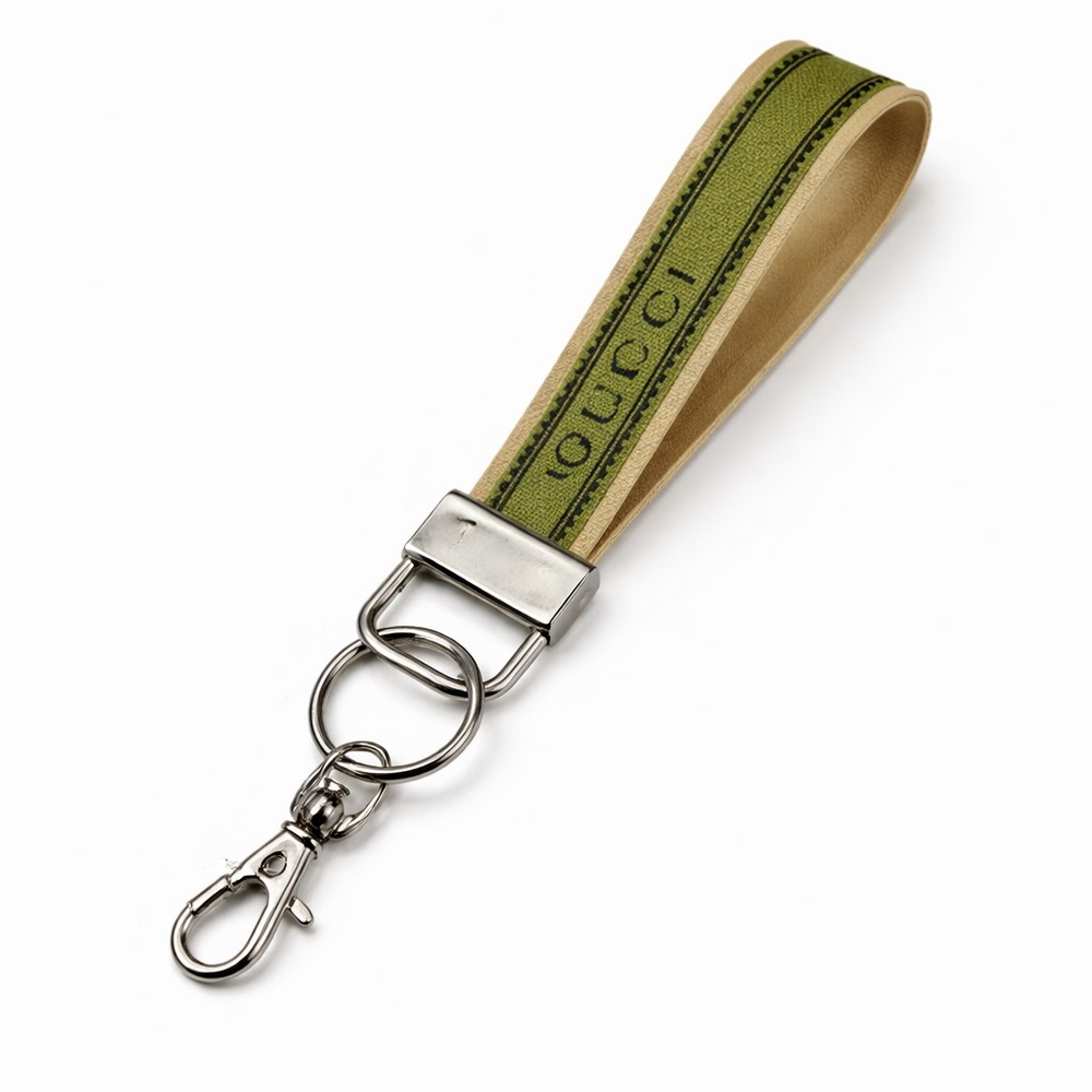 Gucci Green Upcycled Vintage Web Keychain Wristlet Unisex NEW